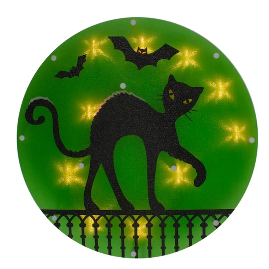 Lighted Black Cat Halloween Window Silhouette
